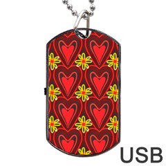 Digitally Created Seamless Love Heart Pattern Tile Dog Tag Usb Flash (one Side) by Simbadda