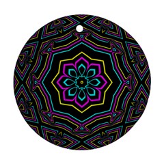 Cyan Yellow Magenta Kaleidoscope Round Ornament (two Sides)