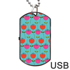 Tulips Floral Background Pattern Dog Tag Usb Flash (two Sides) by Simbadda