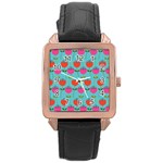 Tulips Floral Background Pattern Rose Gold Leather Watch  Front