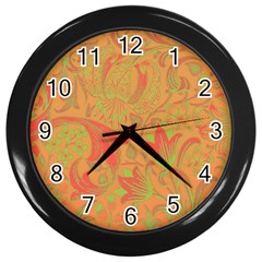 Floral Pattern Wall Clocks (black) by Valentinaart