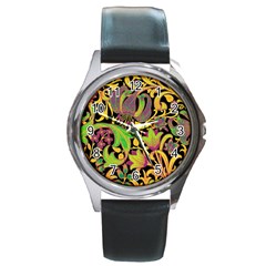 Floral Pattern Round Metal Watch by Valentinaart