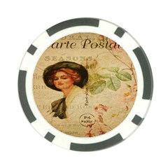 Lady On Vintage Postcard Vintage Floral French Postcard With Face Of Glamorous Woman Illustration Poker Chip Card Guard (10 Pack) by Simbadda