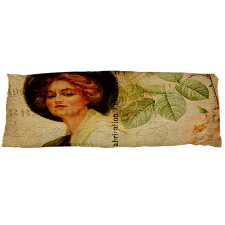 Lady On Vintage Postcard Vintage Floral French Postcard With Face Of Glamorous Woman Illustration Body Pillow Case Dakimakura (Two Sides)