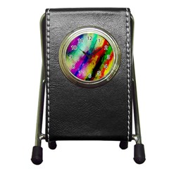 Colorful Abstract Paint Splats Background Pen Holder Desk Clocks by Simbadda