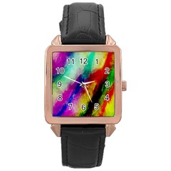 Colorful Abstract Paint Splats Background Rose Gold Leather Watch  by Simbadda