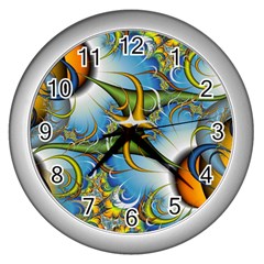 Random Fractal Background Image Wall Clocks (silver) 