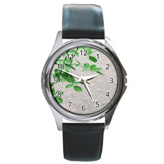 Plants Over Wall Round Metal Watch by dflcprints