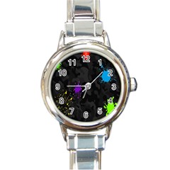 Black Camo Spot Green Red Yellow Blue Unifom Army Round Italian Charm Watch by Alisyart