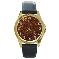 Brown Sequins Background Round Gold Metal Watch by Simbadda