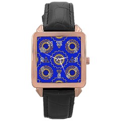 Abstract Mandala Seamless Pattern Rose Gold Leather Watch  by Simbadda