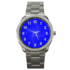 Blue Perspective Grid Distorted Line Plaid Sport Metal Watch