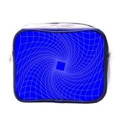 Blue Perspective Grid Distorted Line Plaid Mini Toiletries Bags