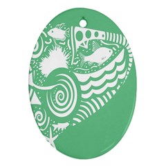 Fish Star Green Oval Ornament (two Sides)