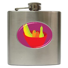 Fruitbowl Llustrations Fruit Banana Orange Guava Hip Flask (6 Oz)