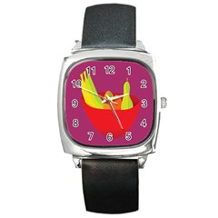 Fruitbowl Llustrations Fruit Banana Orange Guava Square Metal Watch by Alisyart