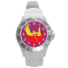 Fruitbowl Llustrations Fruit Banana Orange Guava Round Plastic Sport Watch (l)