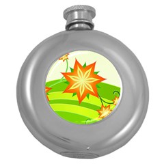 Graphics Summer Flower Floral Sunflower Star Orange Green Yellow Round Hip Flask (5 Oz) by Alisyart