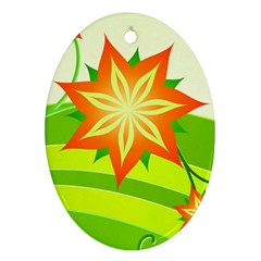 Graphics Summer Flower Floral Sunflower Star Orange Green Yellow Oval Ornament (two Sides) by Alisyart