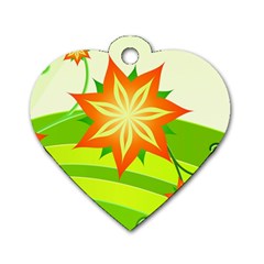 Graphics Summer Flower Floral Sunflower Star Orange Green Yellow Dog Tag Heart (two Sides)