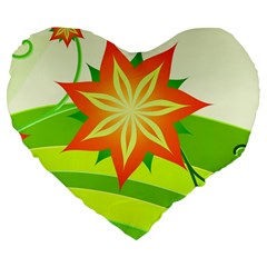 Graphics Summer Flower Floral Sunflower Star Orange Green Yellow Large 19  Premium Flano Heart Shape Cushions by Alisyart