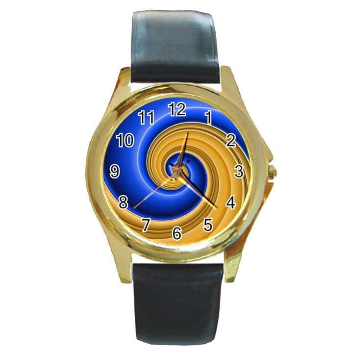 Golden Spiral Gold Blue Wave Round Gold Metal Watch