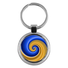 Golden Spiral Gold Blue Wave Key Chains (round)  by Alisyart