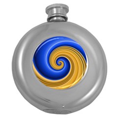 Golden Spiral Gold Blue Wave Round Hip Flask (5 Oz) by Alisyart