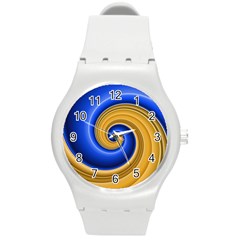 Golden Spiral Gold Blue Wave Round Plastic Sport Watch (m)