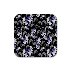 Flourish Floral Purple Grey Black Flower Rubber Coaster (square)  by Alisyart