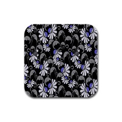 Flourish Floral Purple Grey Black Flower Rubber Square Coaster (4 Pack) 