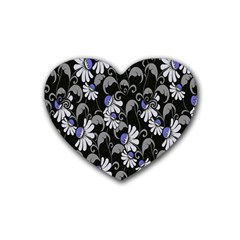 Flourish Floral Purple Grey Black Flower Heart Coaster (4 Pack) 