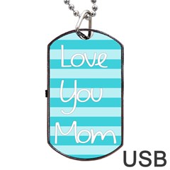 Love You Mom Stripes Line Blue Dog Tag Usb Flash (one Side)