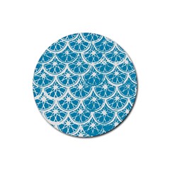 Lime Blue Star Circle Rubber Round Coaster (4 pack) 