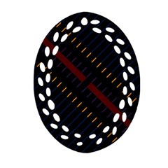 Material Design Stripes Line Red Blue Yellow Black Oval Filigree Ornament (two Sides)