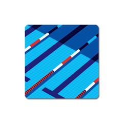 Minimal Swim Blue Illustration Pool Square Magnet