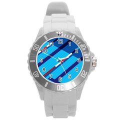 Minimal Swim Blue Illustration Pool Round Plastic Sport Watch (l)