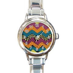 Painted Chevron Pattern Wave Rainbow Color Round Italian Charm Watch