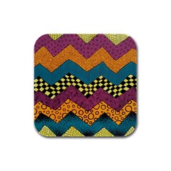 Painted Chevron Pattern Wave Rainbow Color Rubber Square Coaster (4 Pack)  by Alisyart