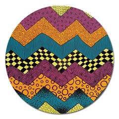 Painted Chevron Pattern Wave Rainbow Color Magnet 5  (round)