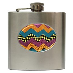 Painted Chevron Pattern Wave Rainbow Color Hip Flask (6 Oz)