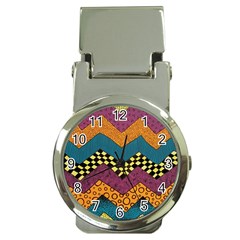 Painted Chevron Pattern Wave Rainbow Color Money Clip Watches