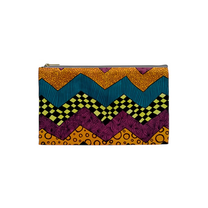 Painted Chevron Pattern Wave Rainbow Color Cosmetic Bag (Small) 
