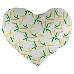 Patterns Boomerang Line Chevron Green Orange Yellow Large 19  Premium Flano Heart Shape Cushions by Alisyart