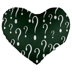 Question Mark White Green Think Large 19  Premium Flano Heart Shape Cushions