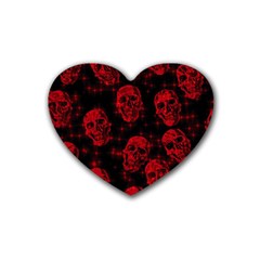 Sparkling Glitter Skulls Red Rubber Coaster (heart)  by ImpressiveMoments