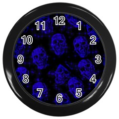 Sparkling Glitter Skulls Blue Wall Clocks (black) by ImpressiveMoments