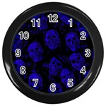 Sparkling Glitter Skulls Blue Wall Clocks (Black) Front
