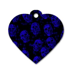 Sparkling Glitter Skulls Blue Dog Tag Heart (two Sides) by ImpressiveMoments