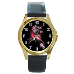 Colour Of Nature Fractal A Nice Fractal Coloured Garden Round Gold Metal Watch by Simbadda